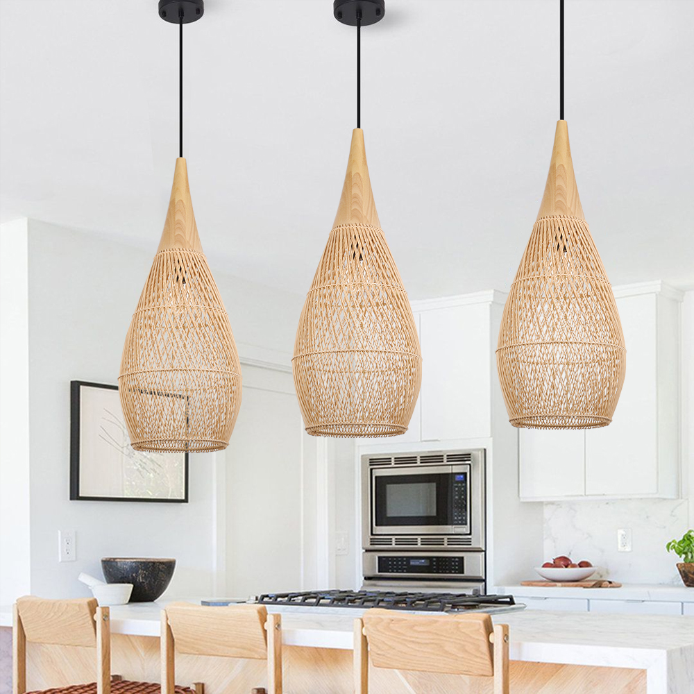 Coastal Rattan Woven Pendant Light  Farmhouse Artisan Natural Lighting for Dining Rooms