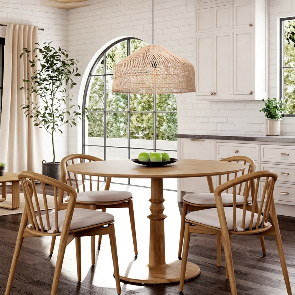 Hand-Woven Pendant Light Fixture Farmhouse Basket Hanging Lamp Chandelier for Kitchen