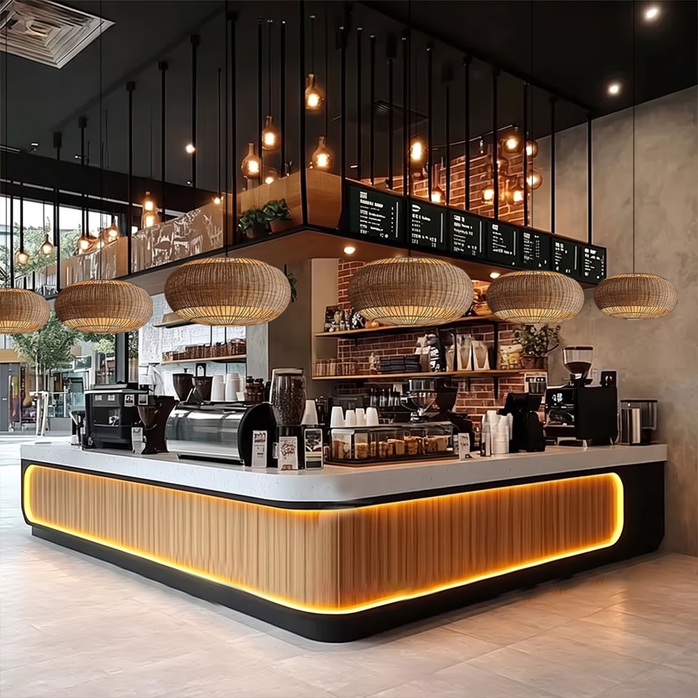 Café Decor Rattan Pendant Light Commercial Restaurant Wabi Sabi Style Hanging Lamps