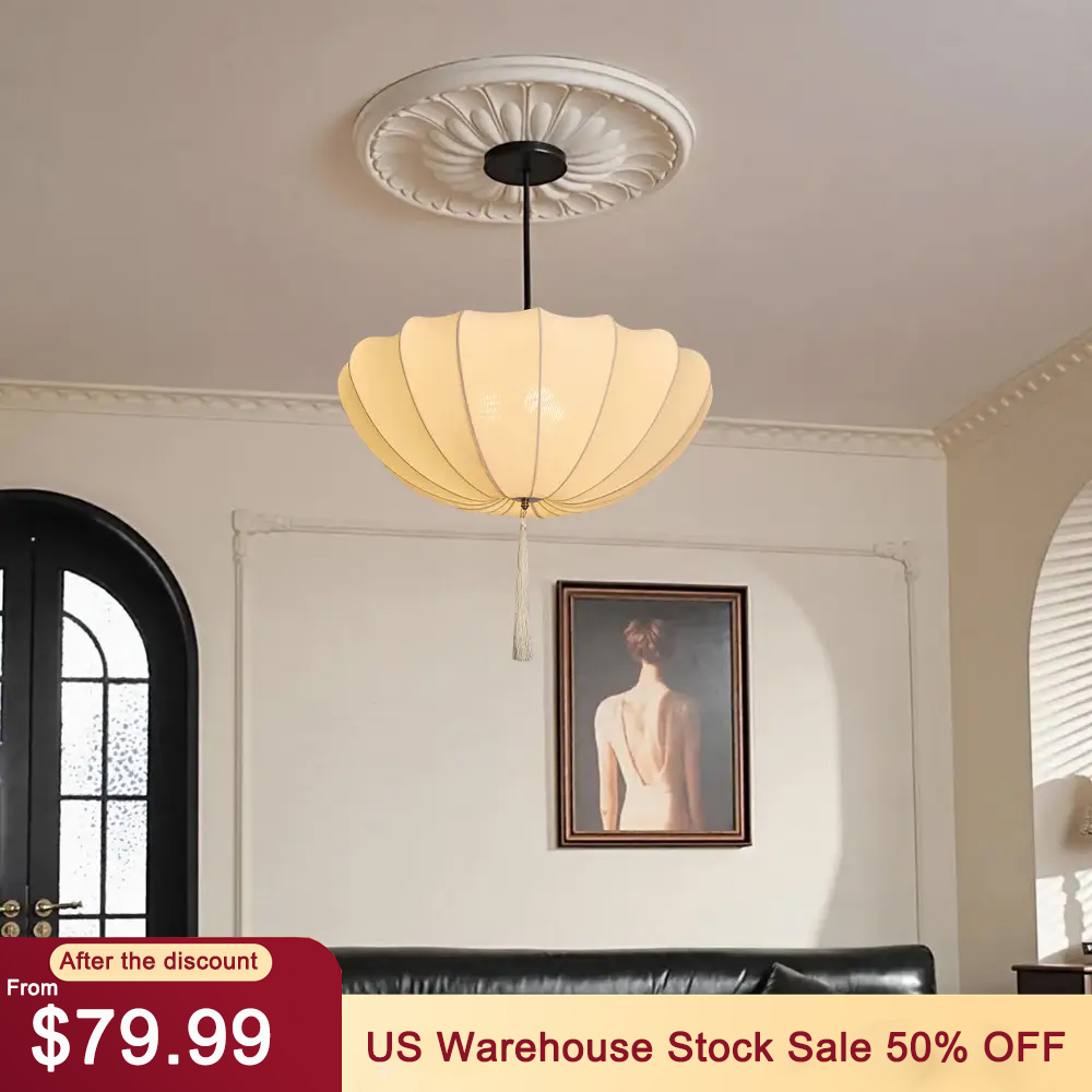 Nordic Simple Cream Fabric Chandelier Dining Living Room Pendant Lights