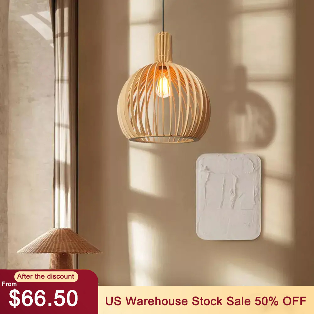 Nordic Birdcage Wooden Pendant Light for Dining Room