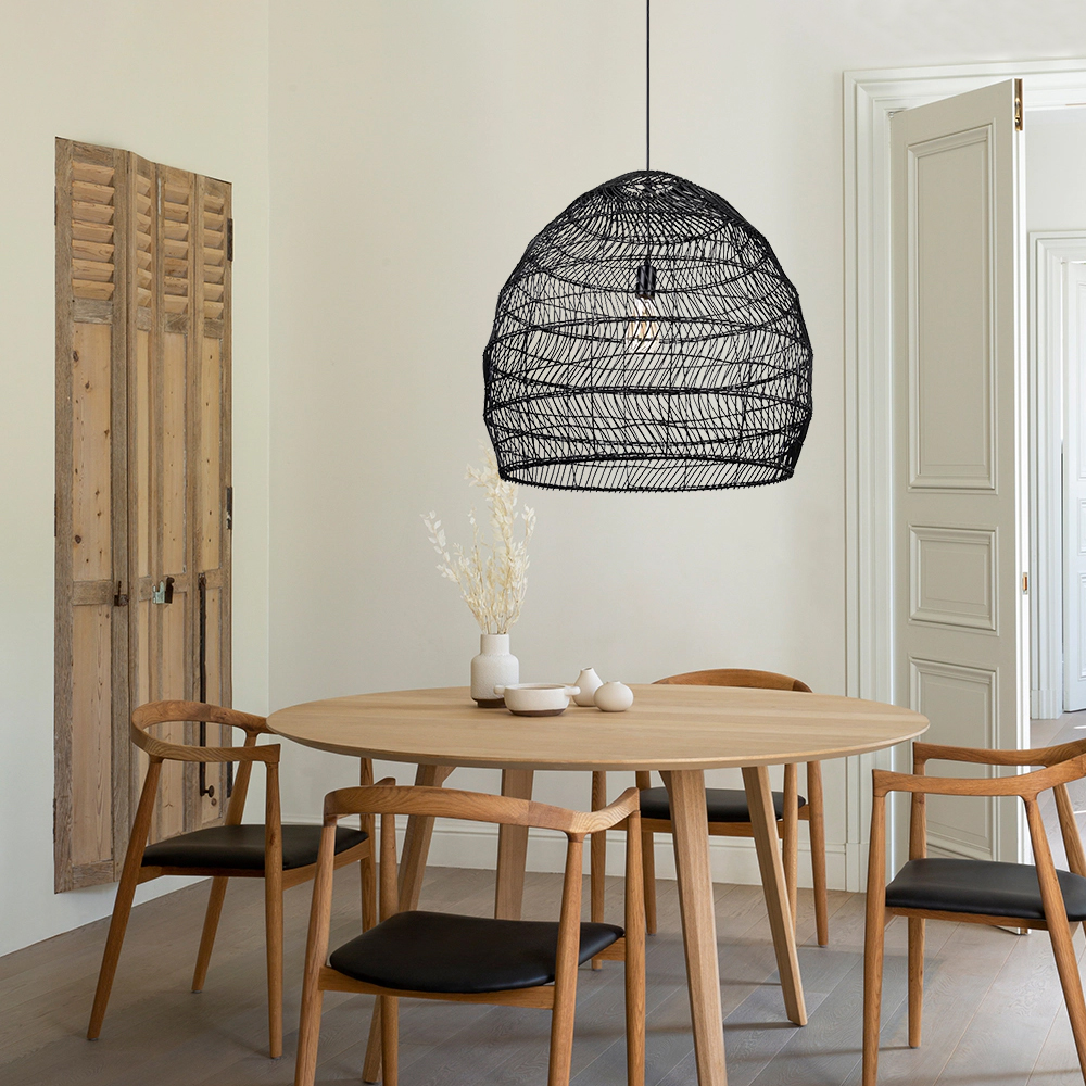 Handcrafted Black Rattan Pendant Light for Restaurants Kitchen