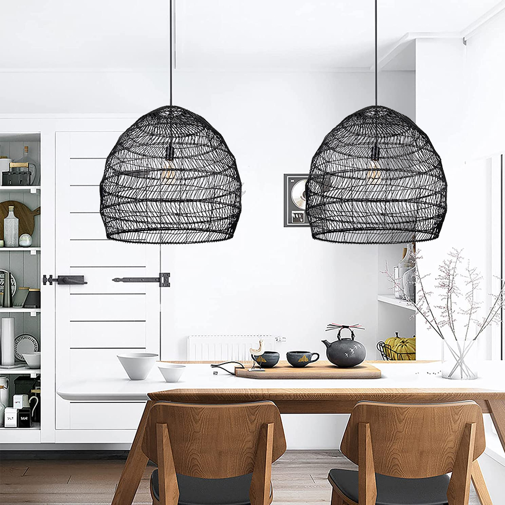 Handcrafted Black Rattan Pendant Light for Restaurants Kitchen