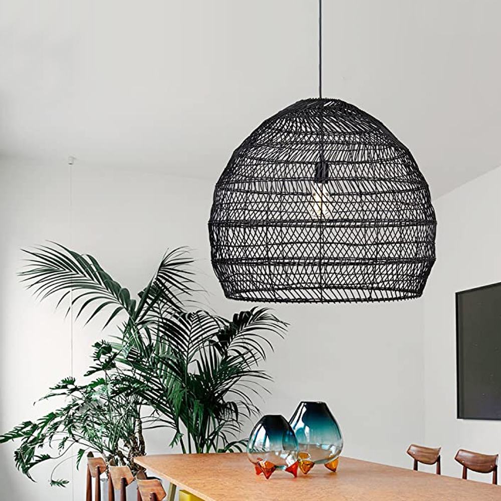 Handcrafted Black Rattan Pendant Light for Restaurants Kitchen