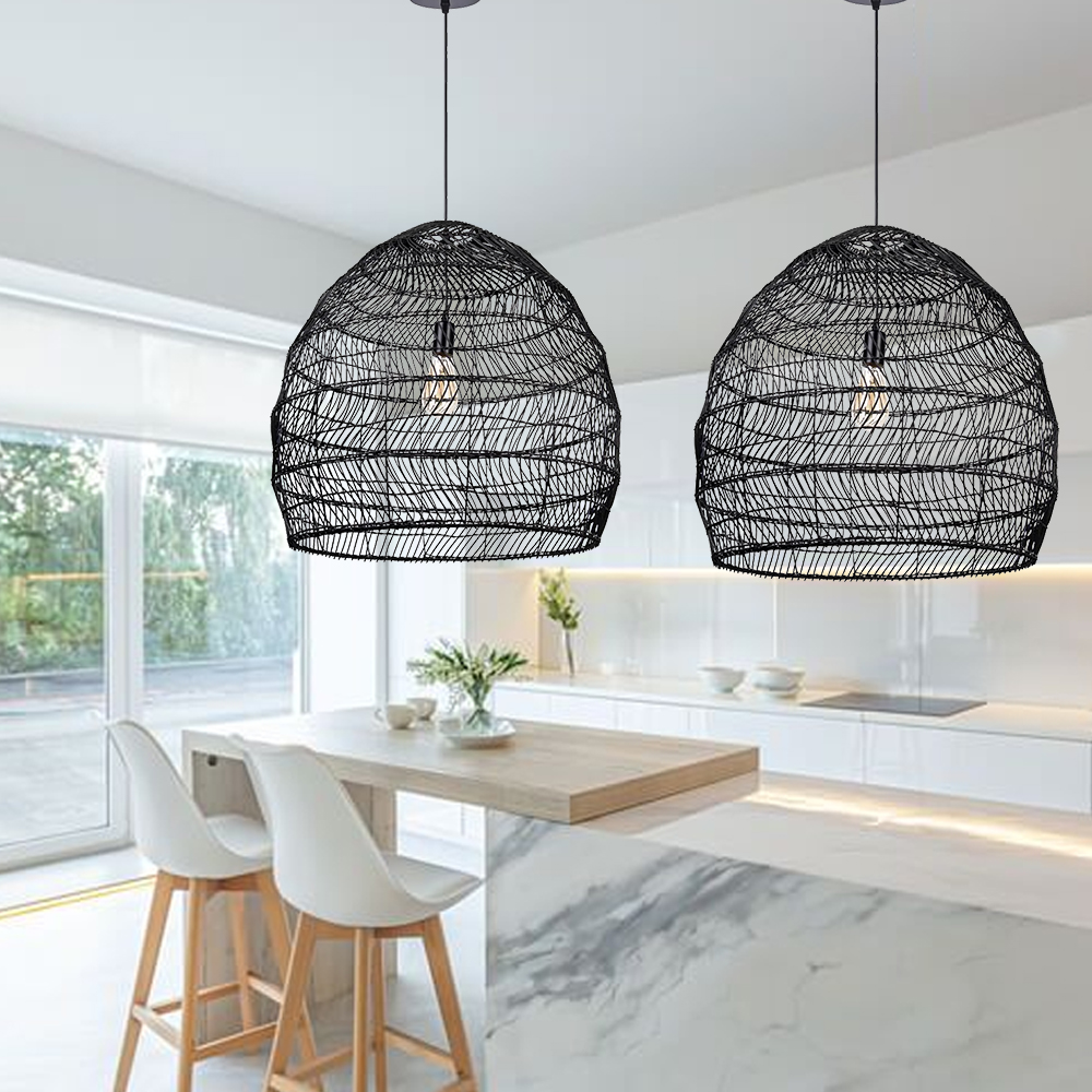 Handcrafted Black Rattan Pendant Light for Restaurants Kitchen