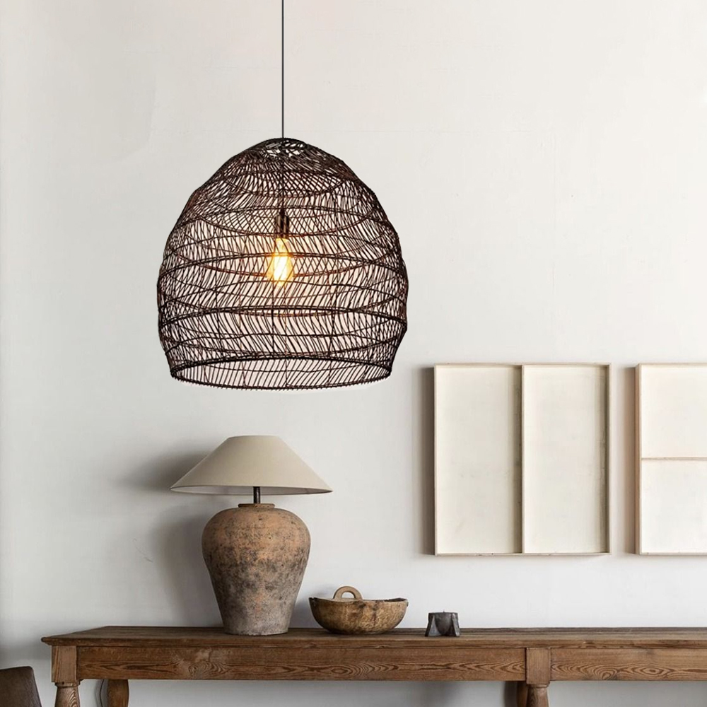 Handcrafted Black Rattan Pendant Light for Restaurants Kitchen