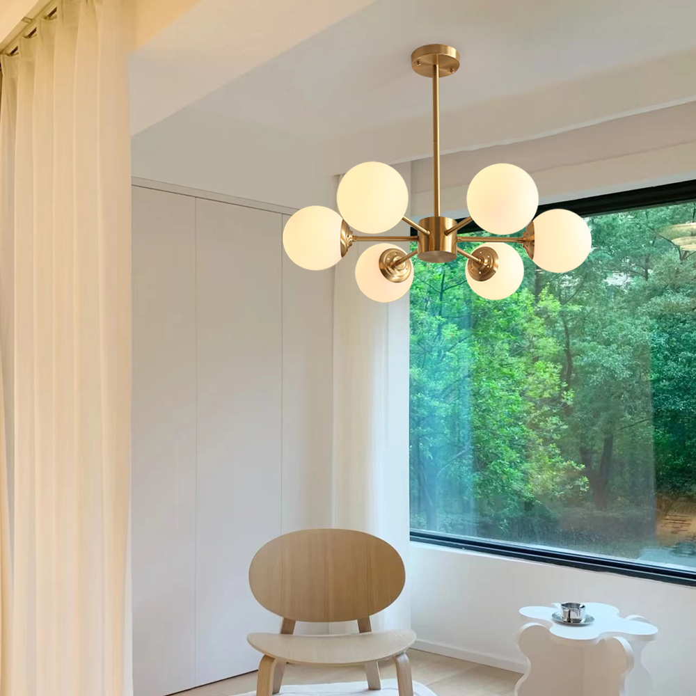 Nordic Modern Copper Chandelier Milky White Bubble Ceiling Light For Living Room Bedroom