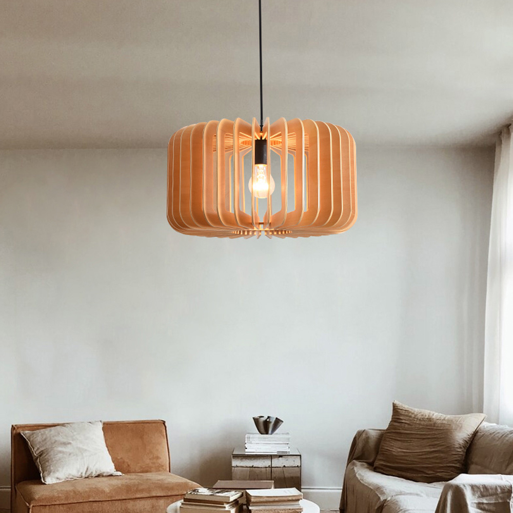 Japanese Retro Pumpkin Lantern Living Room Chandelier Wooden Pendant Lamp