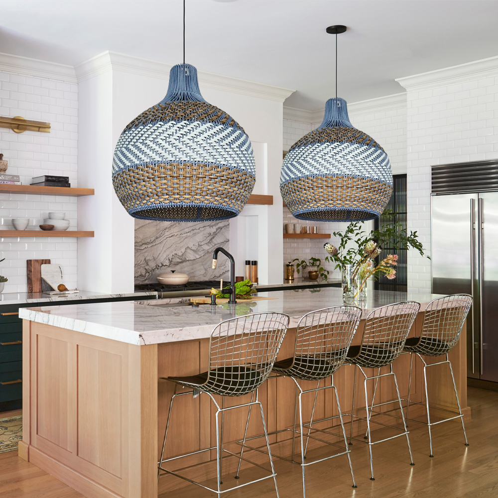 Courtland Blue Rattan Pendant Light