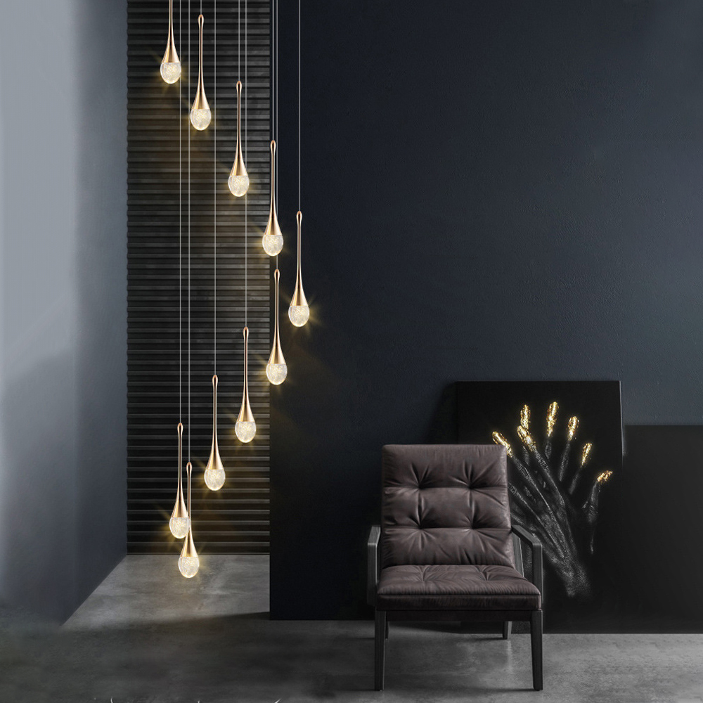 Modern Minimalist Staircase Chandelier Creative Soft Light Duplex Chandelier Restaurant Villa Spiral Stairwell Long Chandelier