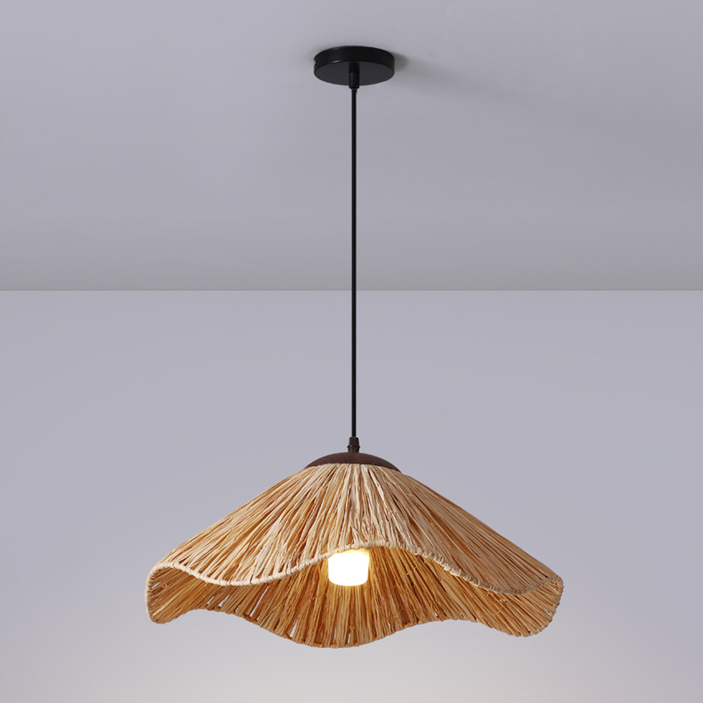 Japanese Creative Straw Hat B&B Woven Rattan Pendant Light Wabi-sabi style Hemp Rope Lamp Shade