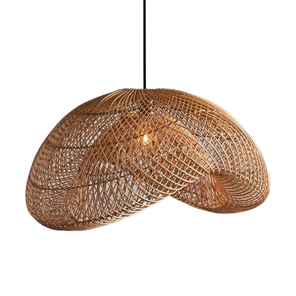 Handmade Wabi-Sabi Rattan Woven Dining Room Pendant Lamp Wicker Light Fixture