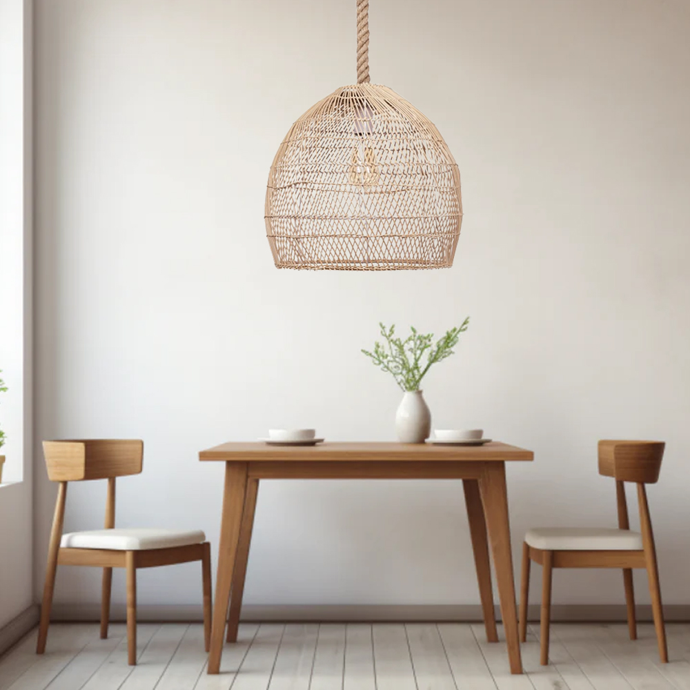 Balinese Natural Rattan Pendant Light for Dining Room Woven Rope Hanging Ceiling Lamp Shade