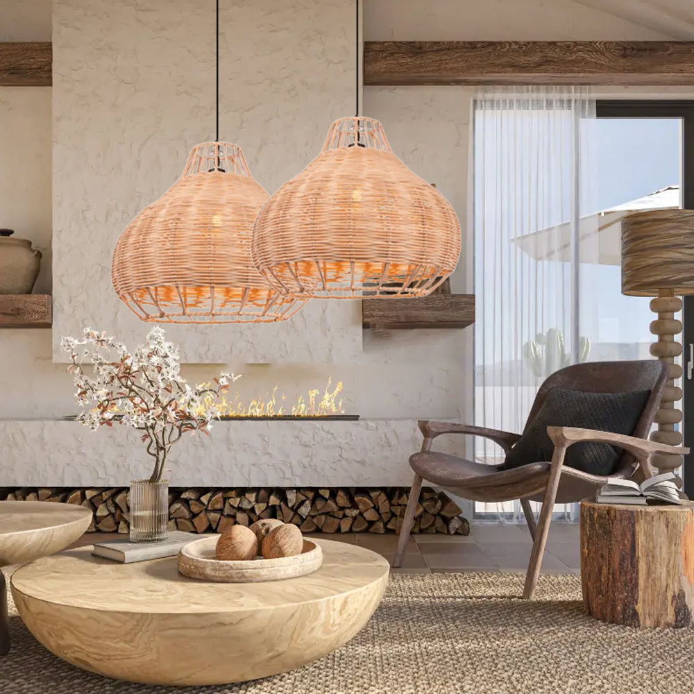 Scandinavian Hand Woven Ceiling Light Fixture Creative Rattan Pendant Lamp