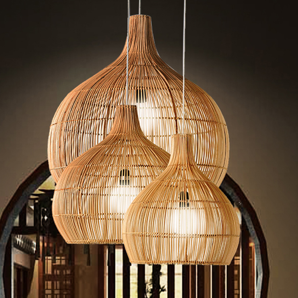 Japanese Style Retro Rattan Chandelier Creative Hotel Inn B&B Room Pendant Lamp