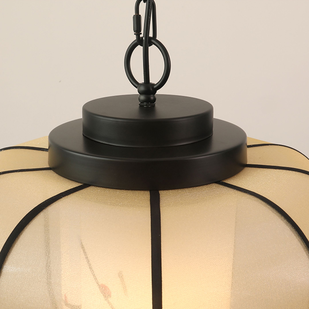 Antique Restaurant Lantern Pendant Light Fabric Decorative Lamp With Spotlights