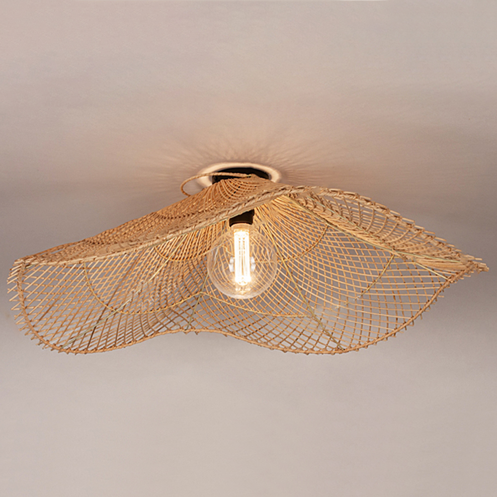 Handwoven Straw Hat Restaurant Pendant Light Wabi-sabi Style Rattan Chandelier