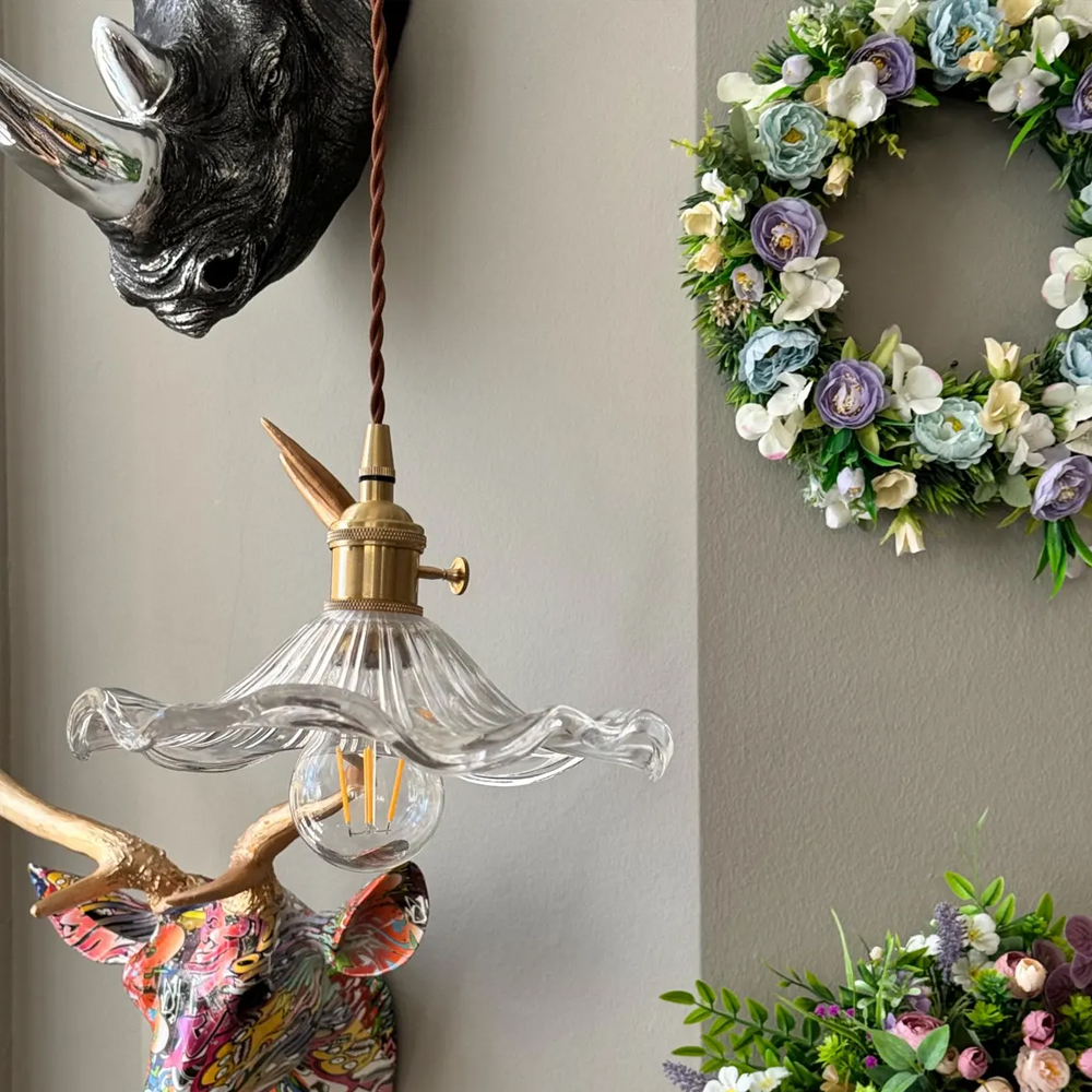 Mid Century Modern Flower Shape Glass Pendant Light Vintage Living Room Decor Lamps