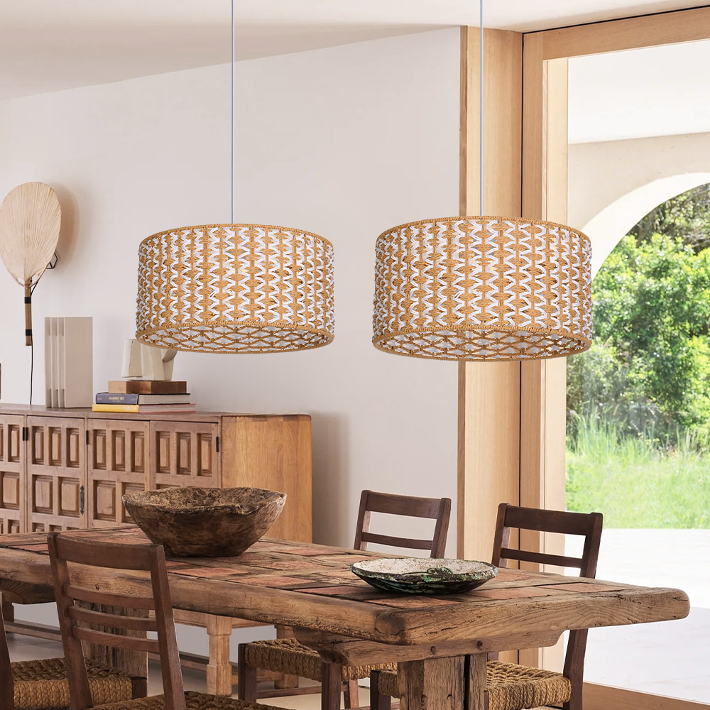 Bohemian Style Handwoven Paper Rope Pendant Lamp for Dining Room