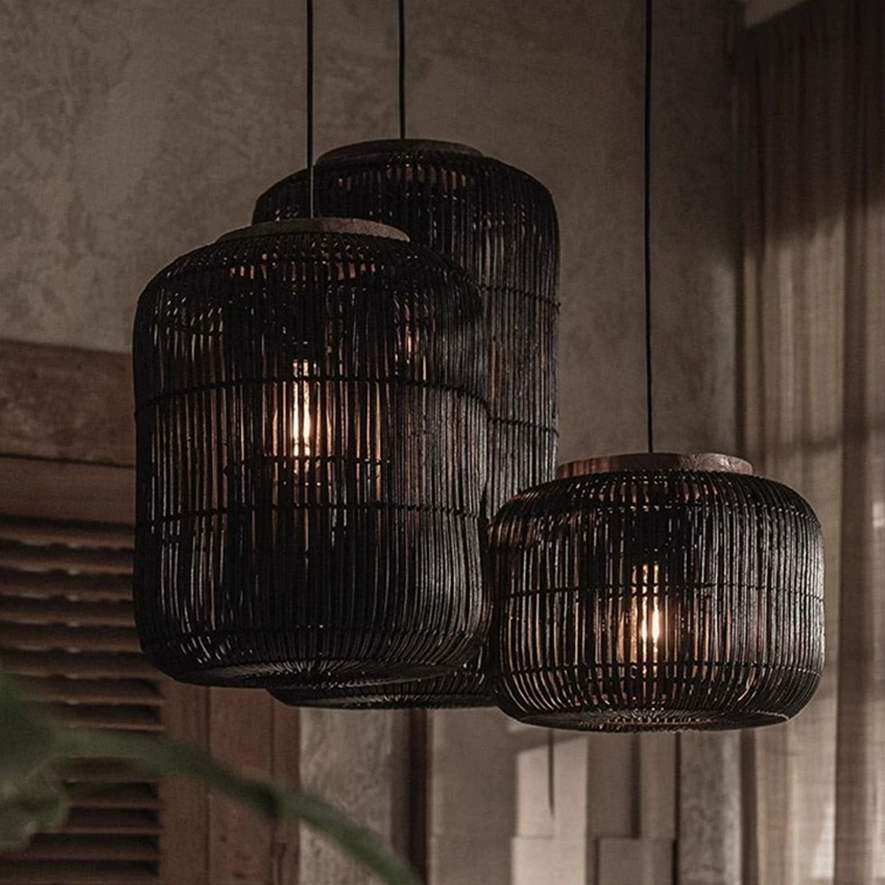 Wabi-sabi Style Retro Rattan Chandelier Japanese B&B Restaurant Hand-woven Pendant Lights
