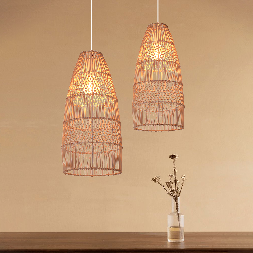 Wabi-Sabi Style Wicker Hanging Lighting Adjustable Rattan Pendant Lamp