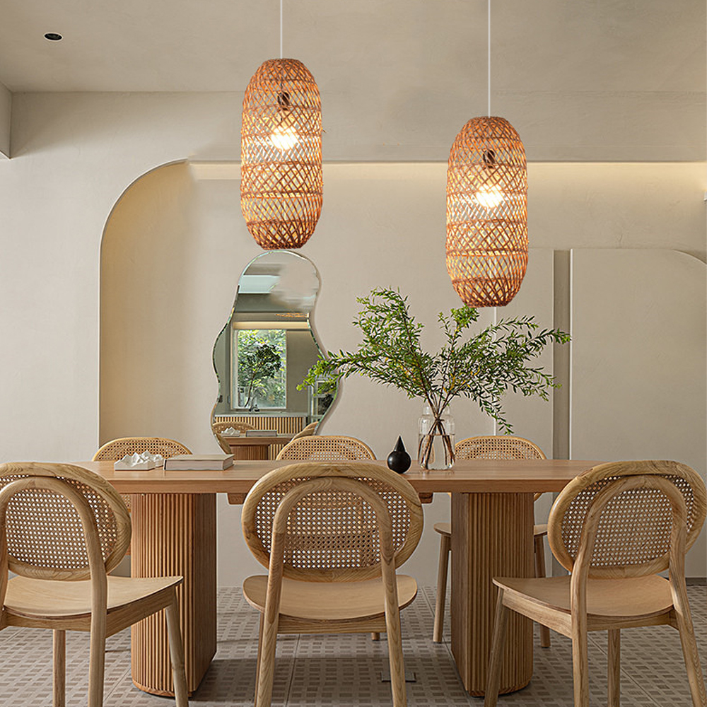 Villa Staircase Combination Rattan Chandeliers Wabi-sabi Pastoral Style Homestay Restaurant Lamps