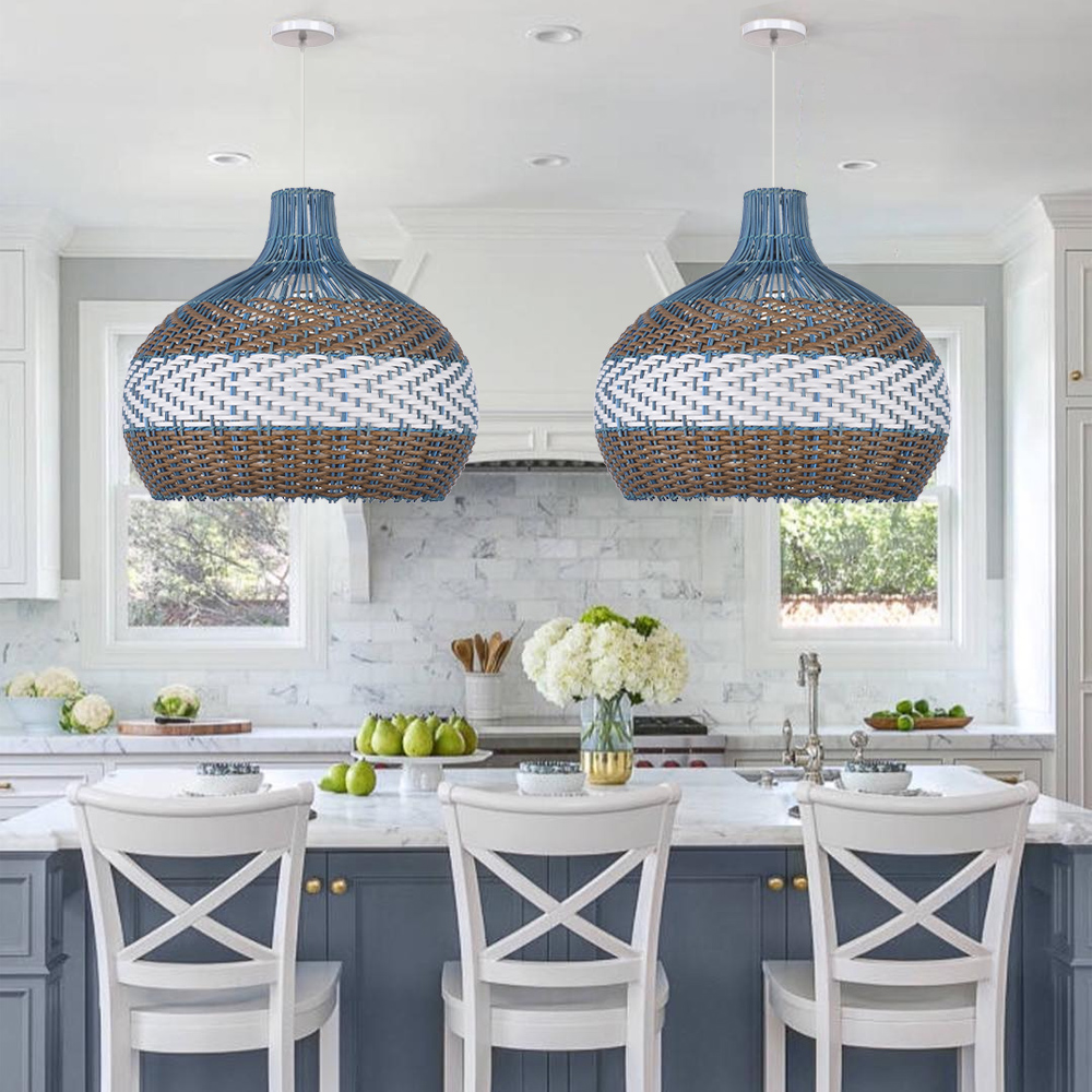 Courtland Blue Rattan Pendant Light Interior Designer Recommended Lamps