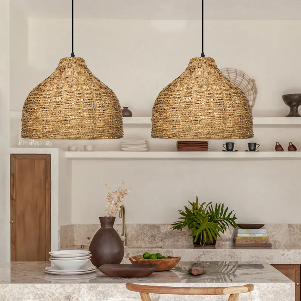 Coastal Kitchen Pendant Light Japanese Style Rattan Seagrass Hanging Chandelier