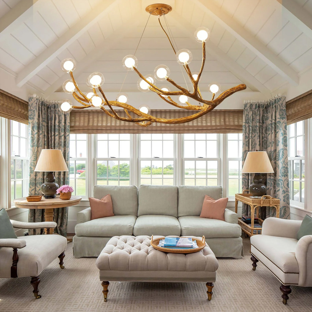 Multi-bulb Tree Branch Ceiling Lamp White Light Chandelier for Living Room