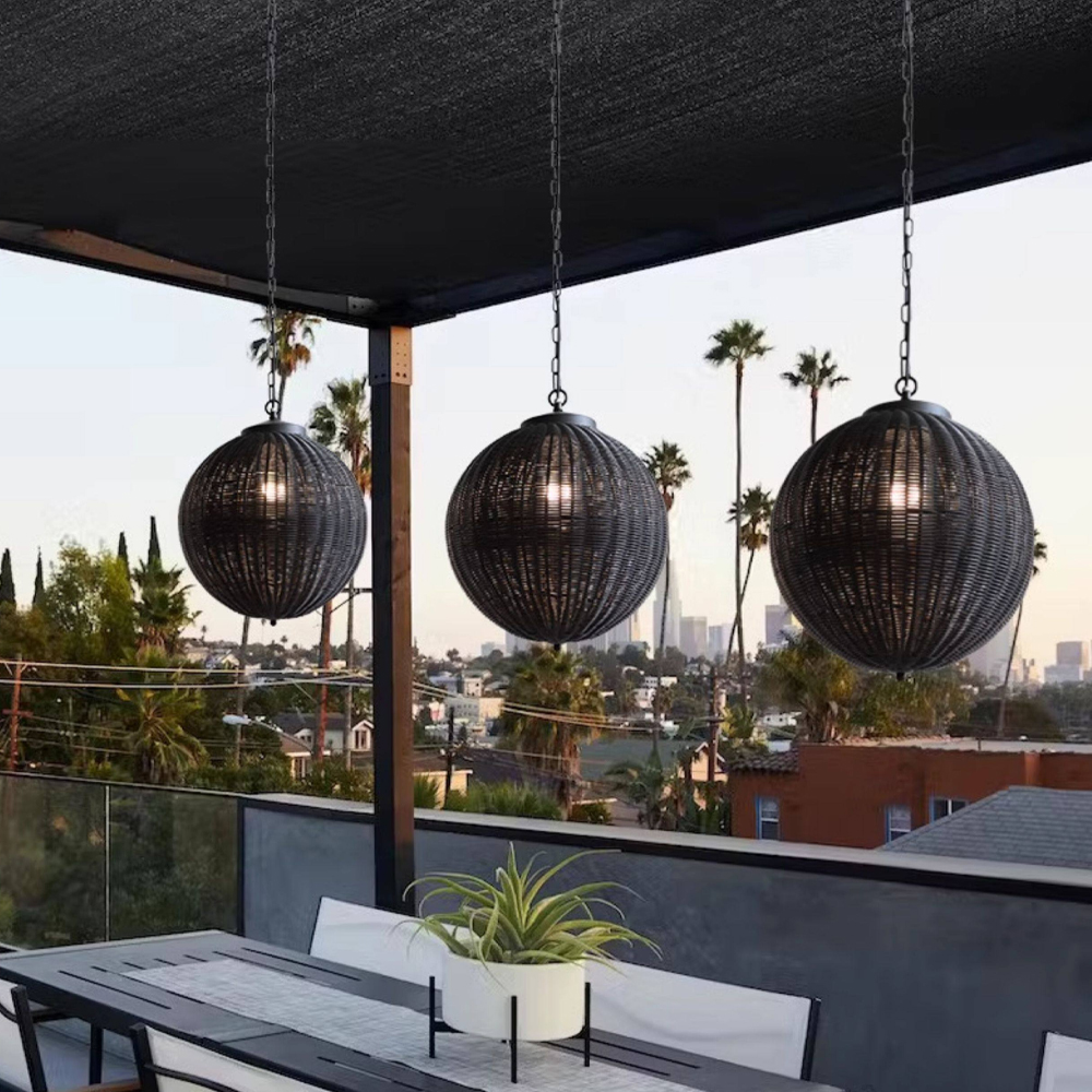 Outdoor Balcony Rattan Woven Pendant Light Waterproof Garden Lamp