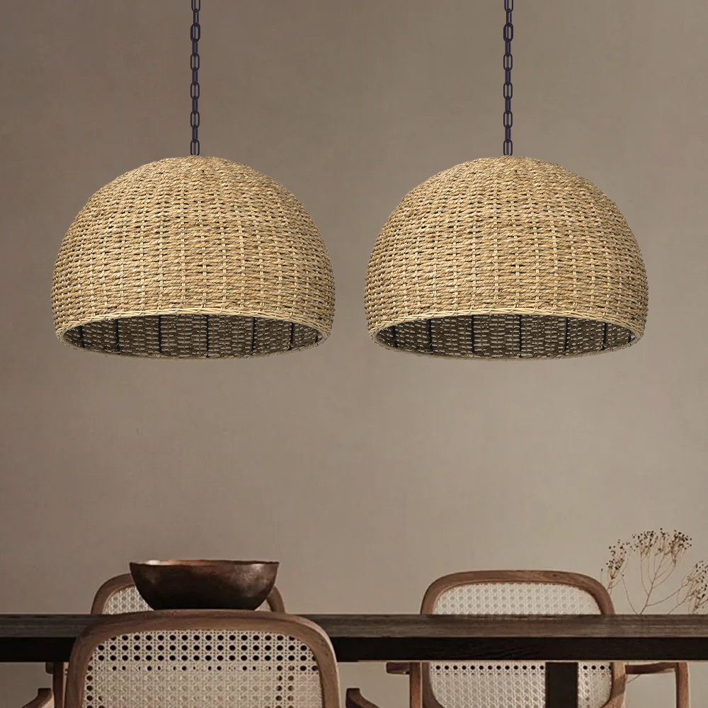 Handwoven Dome Seagrass Chandelier for Living Room