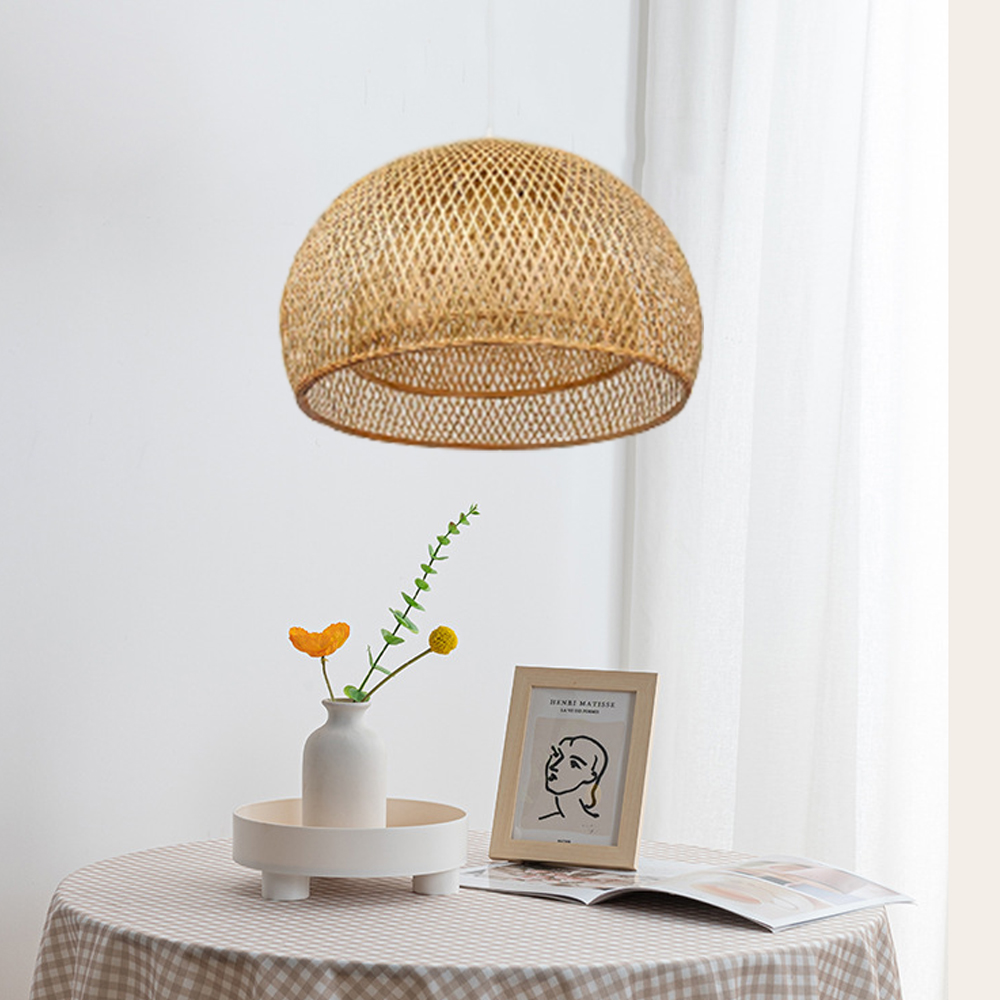 Japandi Style Handwoven Bamboo Pendant Light for Dining Nook