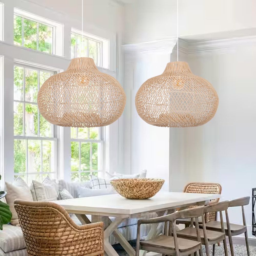 Coastal Boho Rattan Chandelier Home Decor Farmhouse Style Hanging Light
