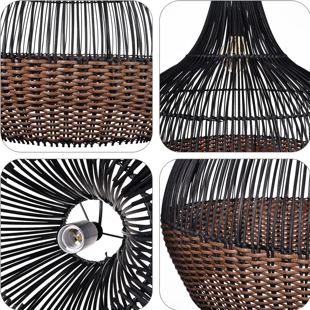 Modern Black Rattan Pendant Light Fixtures Living Room Basket Lighting Chandelier