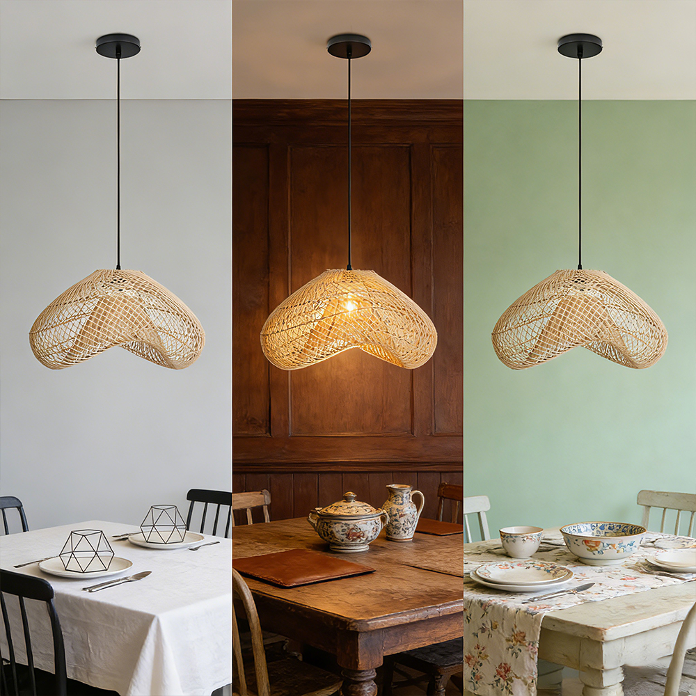 Hand Woven Rattan Pendant Lamp Shade Kitchen Natural Rattan Chandelier