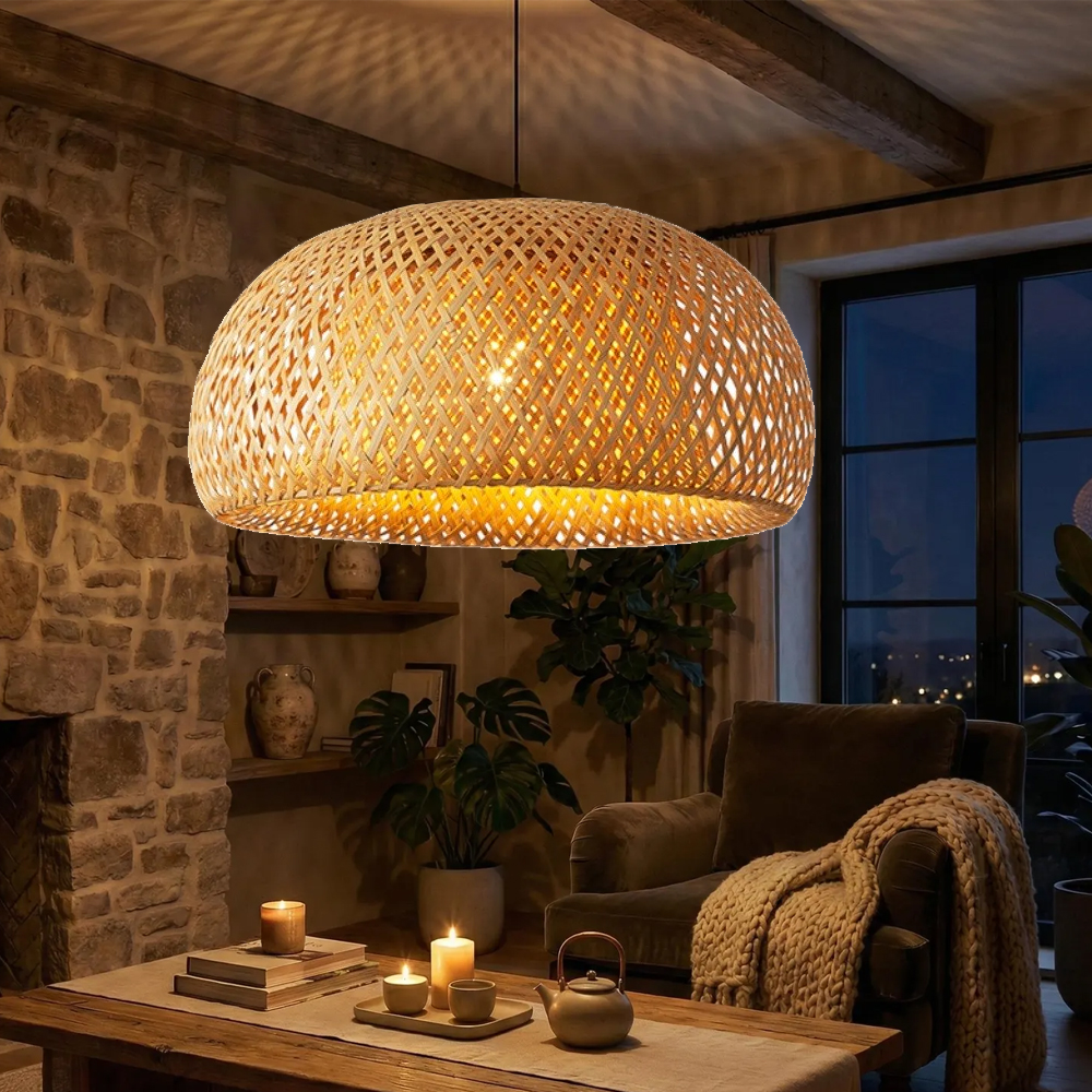 Handwoven Bamboo Ceiling Light Shade Flush Mount Lamp
