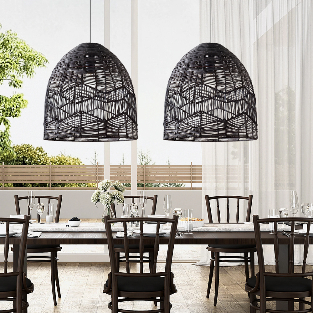 Organic Black Rattan Chandelier Farmhouse Rustic Zen Hanging Lighting