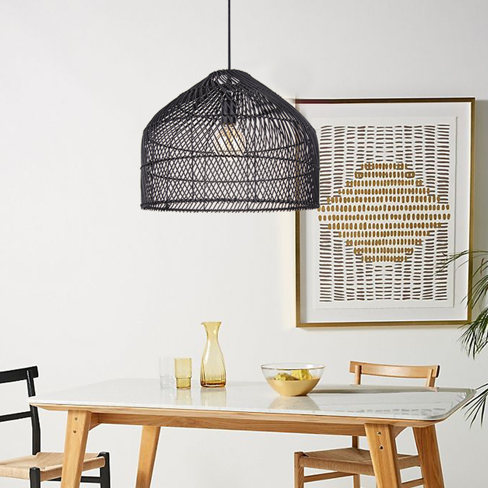 Premium Nordic-inspired Black Rattan Pendant Light for Dining Room