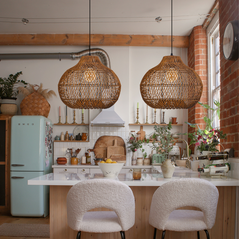 Ships from US Warehouse: Kitchen Island Natural Dark Rattan Hanging Light