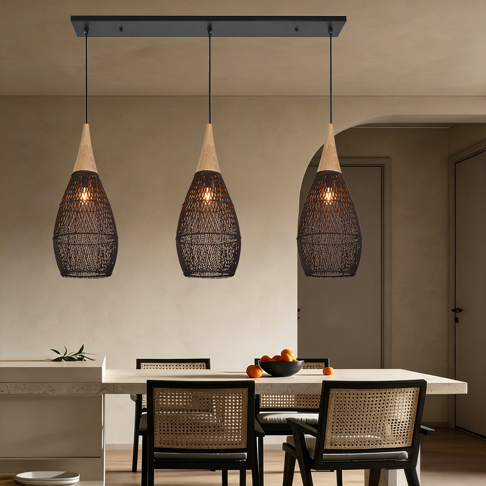 Coastal Rattan Woven Pendant Light  Farmhouse Artisan Natural Lighting for Dining Rooms