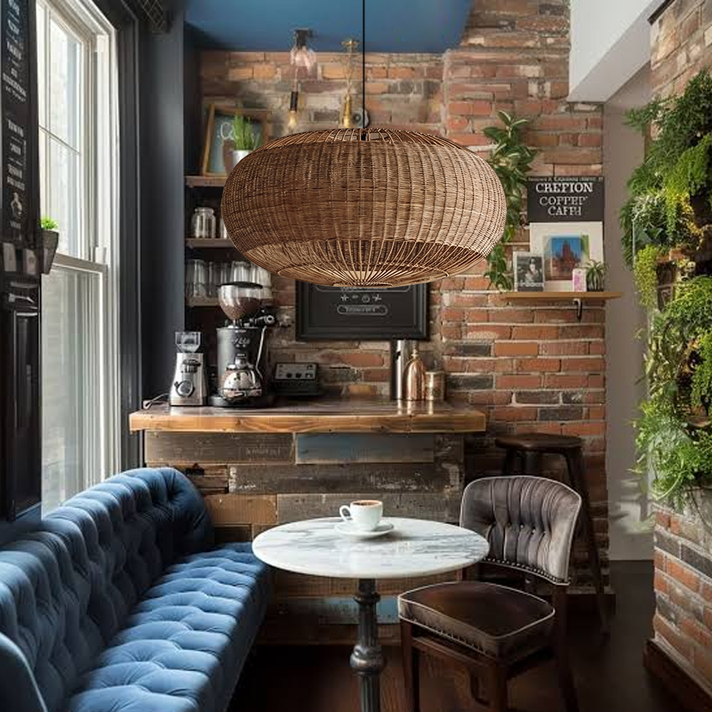 Café Decor Rattan Pendant Light Commercial Restaurant Wabi Sabi Style Hanging Lamps