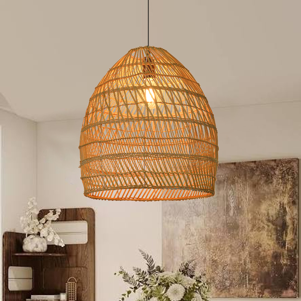 Boho Living Room Hanging Lamp Natural Wicker Pendant Light for B&Bs