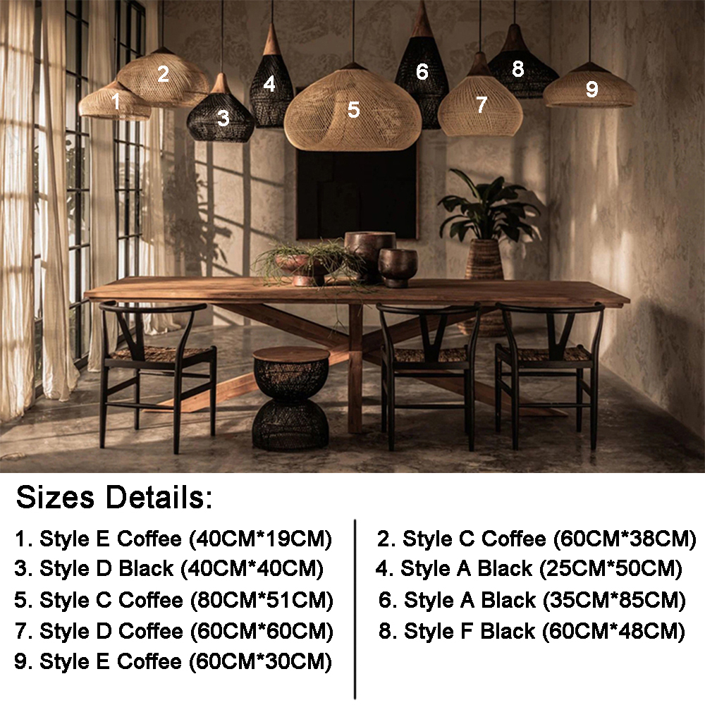 Rattan Pendant Light Wabi Sabi Style Retro Dining Room Chandelier