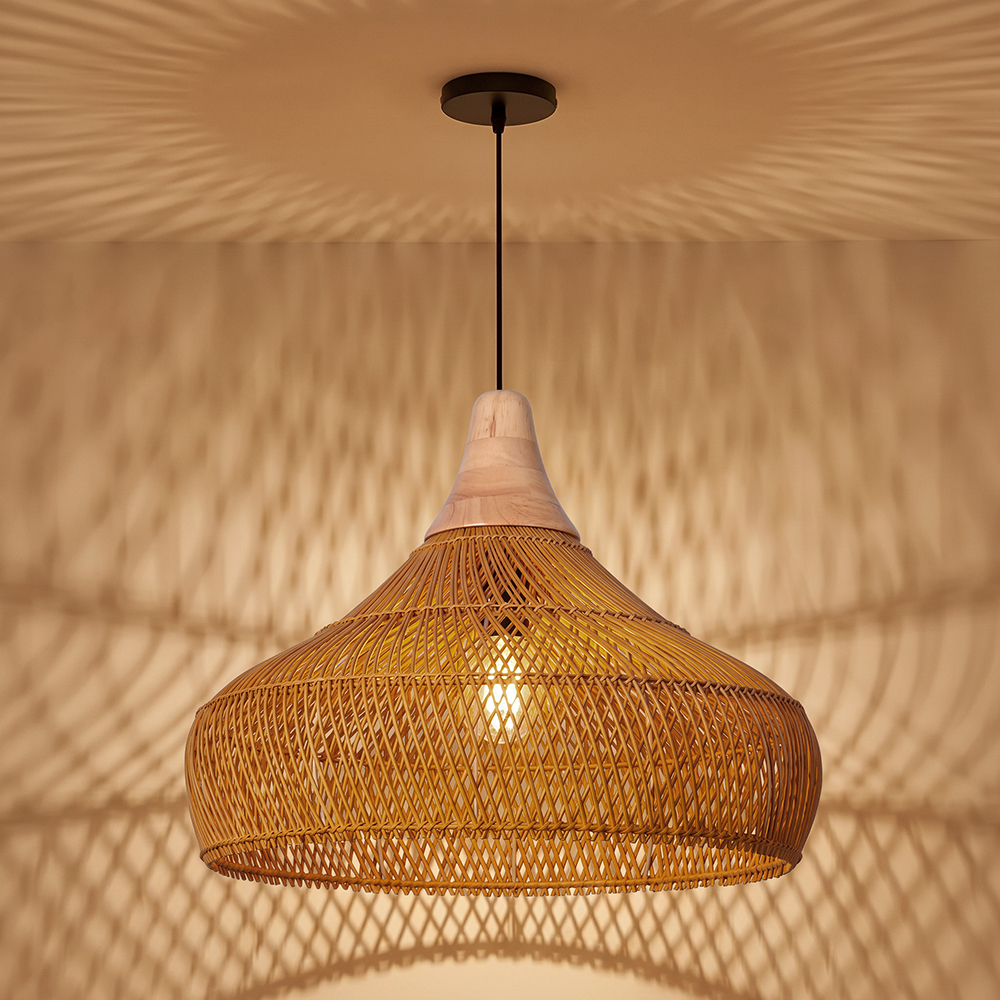 Handwoven Organic Warm Rattan Pendant Light for Kitchen Island