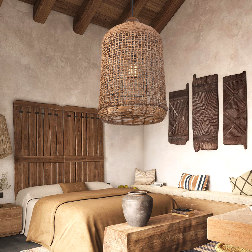 Oversize Wabi-sabi Kitchen Island Light Large Rattan Pendant Light Fixtures