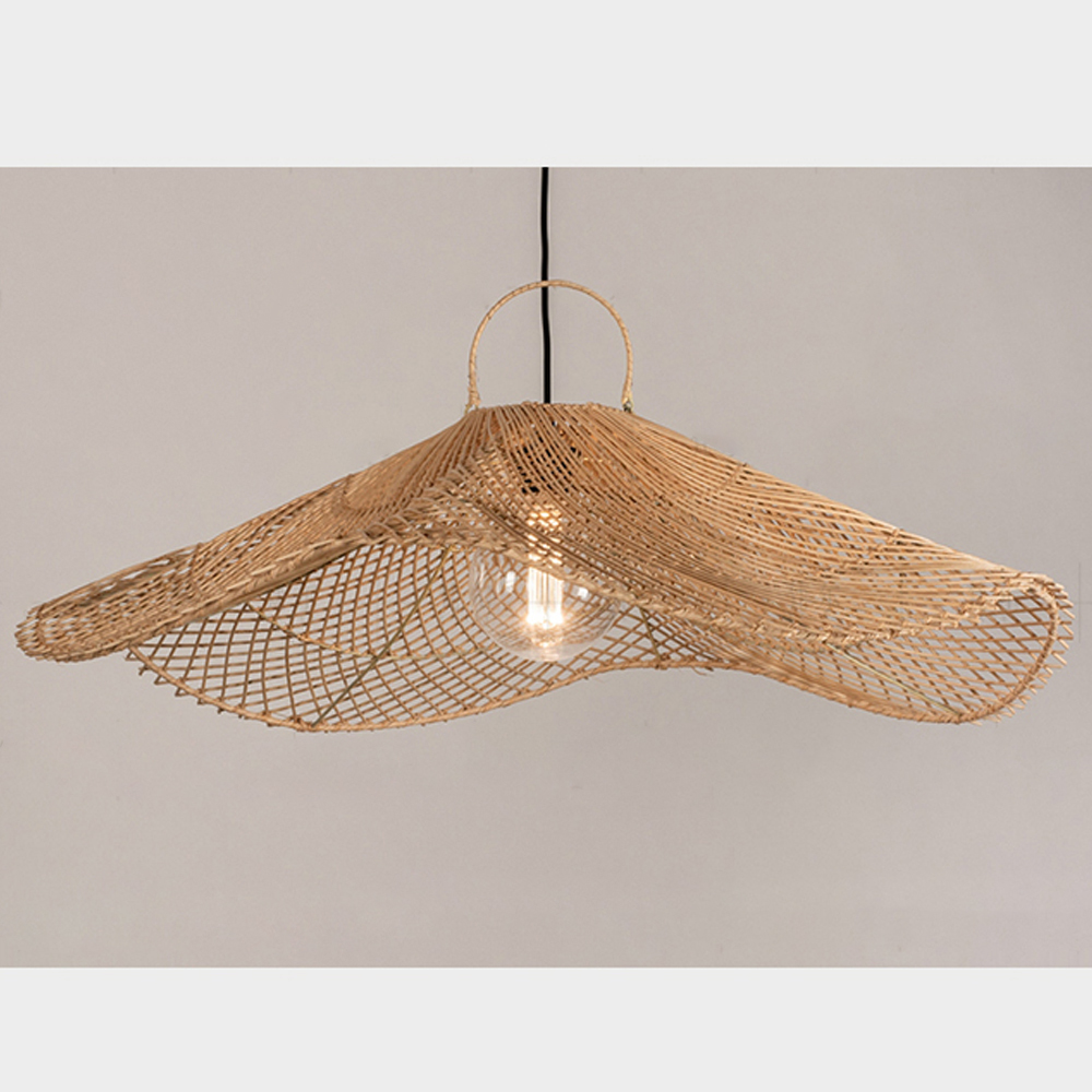 Handwoven Straw Hat Restaurant Pendant Light Wabi-sabi Style Rattan Chandelier