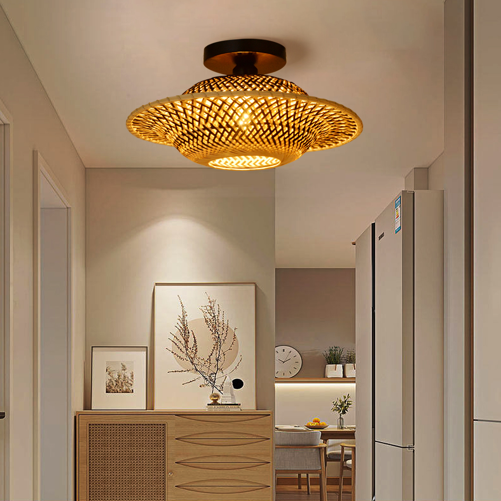 Handmade Black Bamboo Ceiling Light Flying Saucer Chandelier