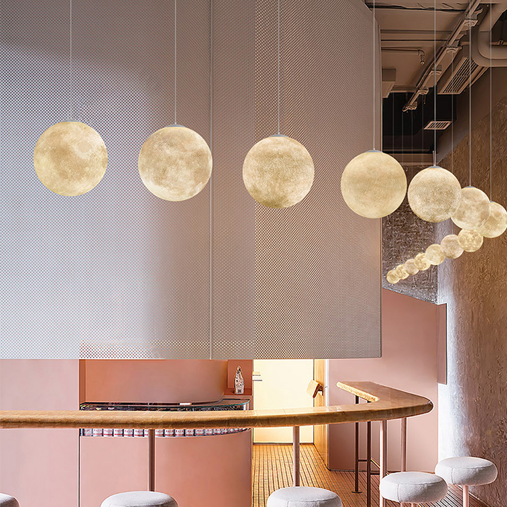 Commercial Design Exhibition Room Resin Chandelier Bar Restaurant Decor Moon Pendant Lamp