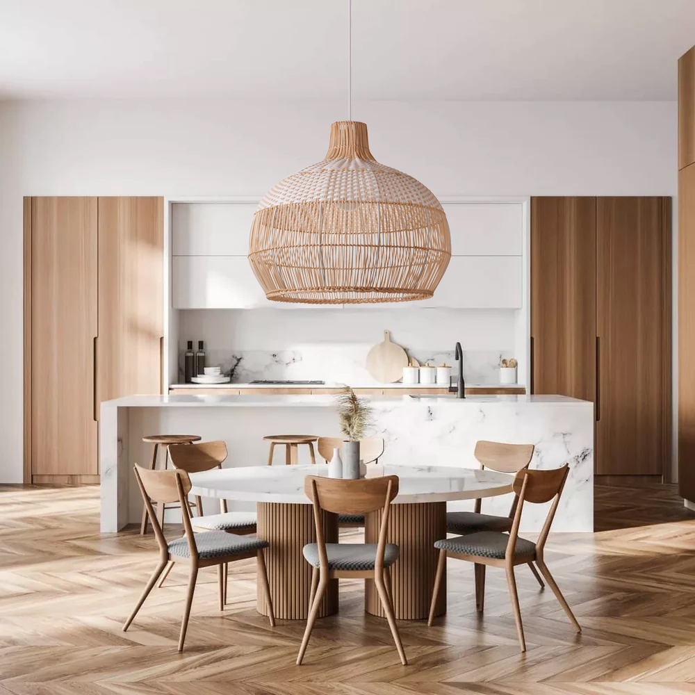 Coastal Kitchen Island White Pendant Light Handmade Rattan Chandelier