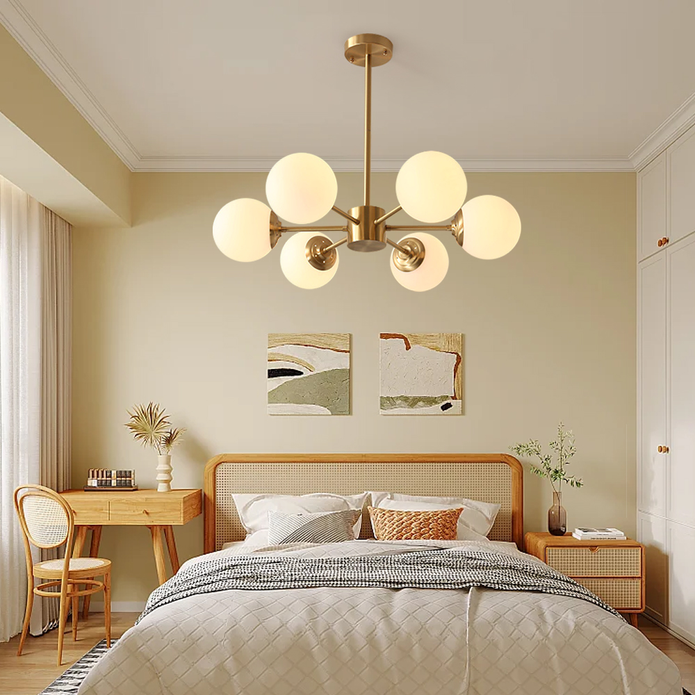 Nordic Modern Copper Chandelier Milky White Bubble Ceiling Light For Living Room Bedroom